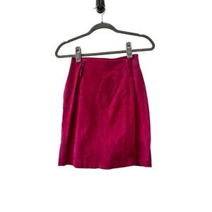 Vintage Express A-Line Pleated Genuine Leather Mini Skirt Women’s Pink Size XS
